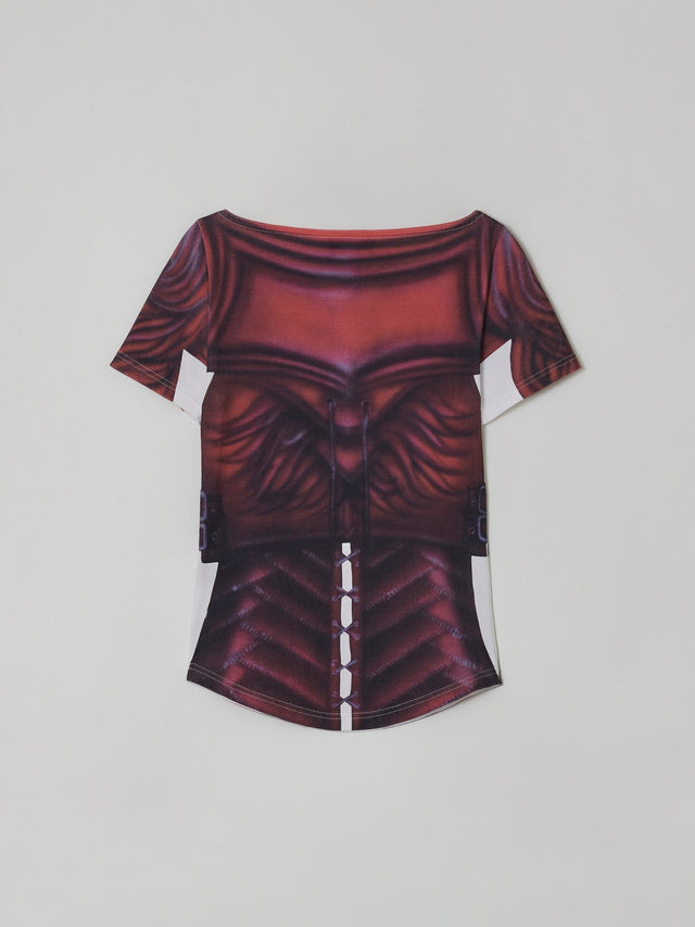 SS23 ‘DYSTOPIAN BEACH’ RED ARMOUR AIR BRUSH PRINT TOP (-30%)