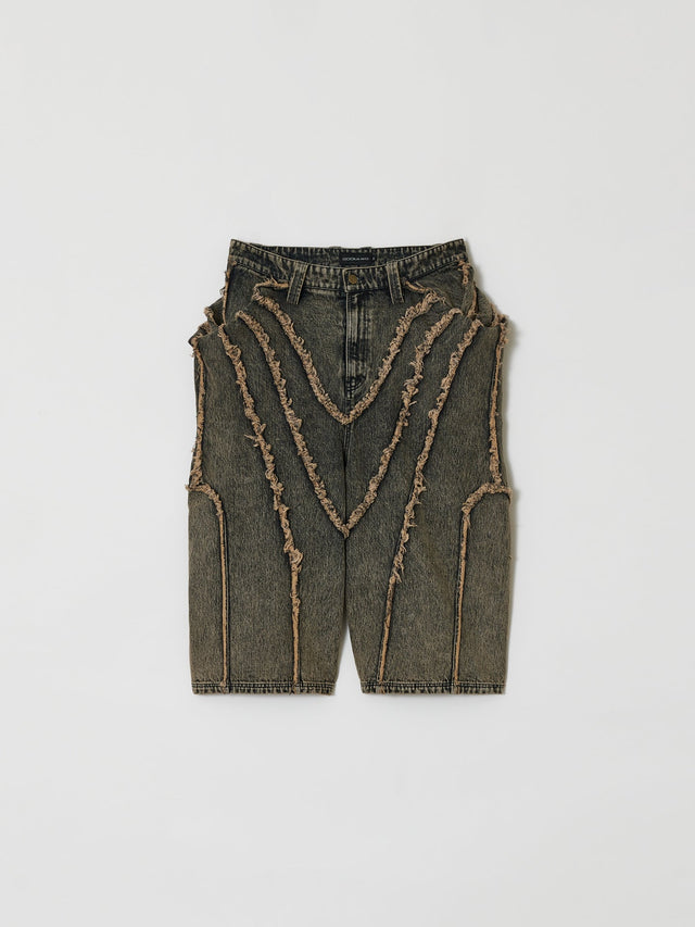 SS26 ‘STATIC’ RAW EDGE BLACKHOLE BERMUDA PANTS (-30%)