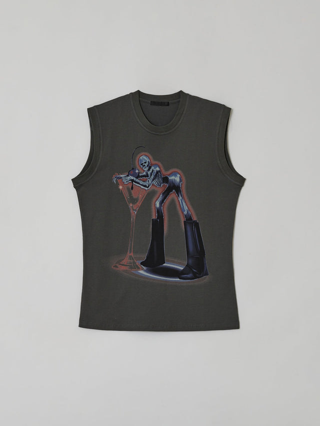 AW23 ‘RIDERS’ FURRY SKELETON PRINT SLEEVELESS TOP (-30%)