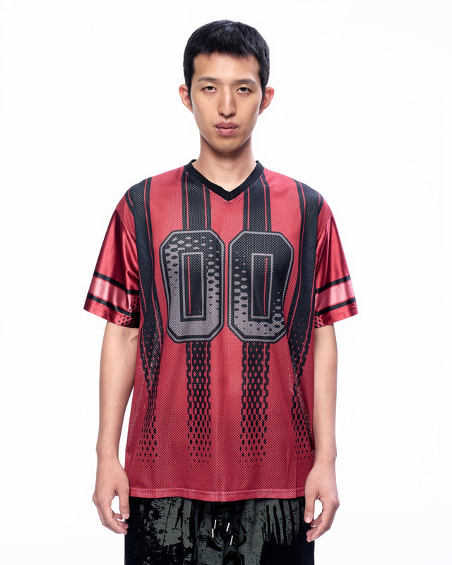 SS25 ‘TWIST’ G00M RED FOOTBALL TOP (-30%)