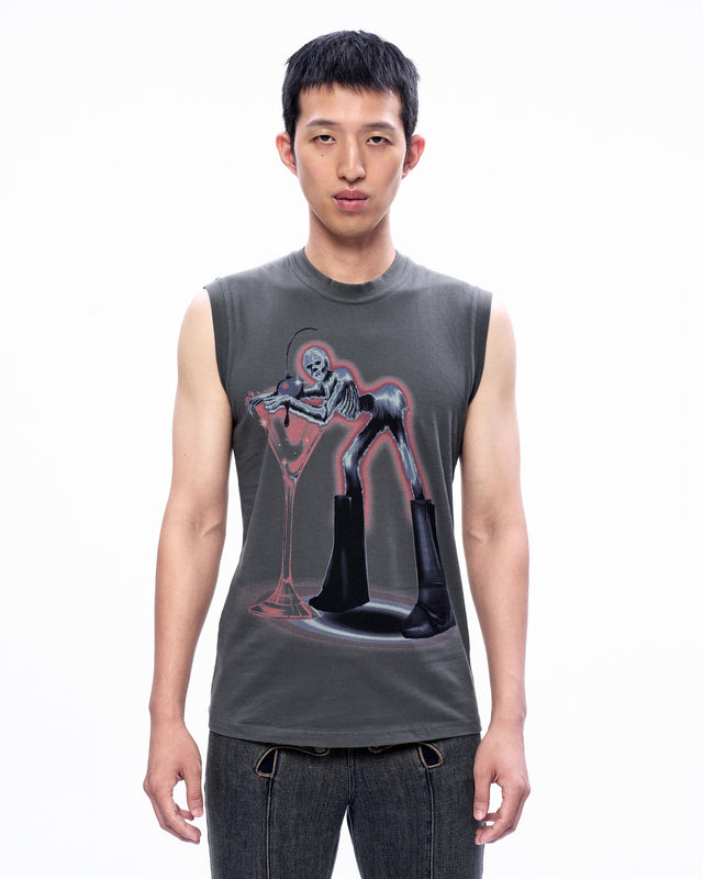 AW23 ‘RIDERS’ FURRY SKELETON PRINT SLEEVELESS TOP (-30%)