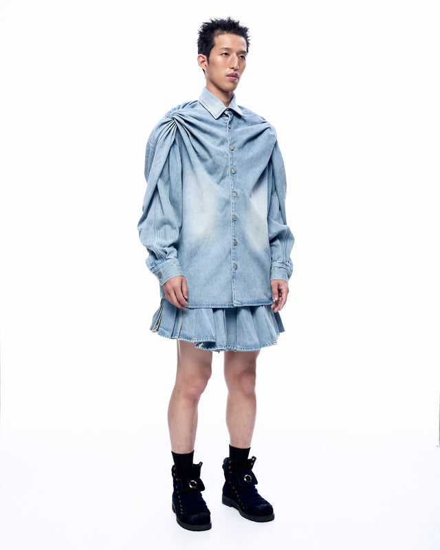 SS26 ‘STATIC’ DENIM TWIST SHIRT (-30%)