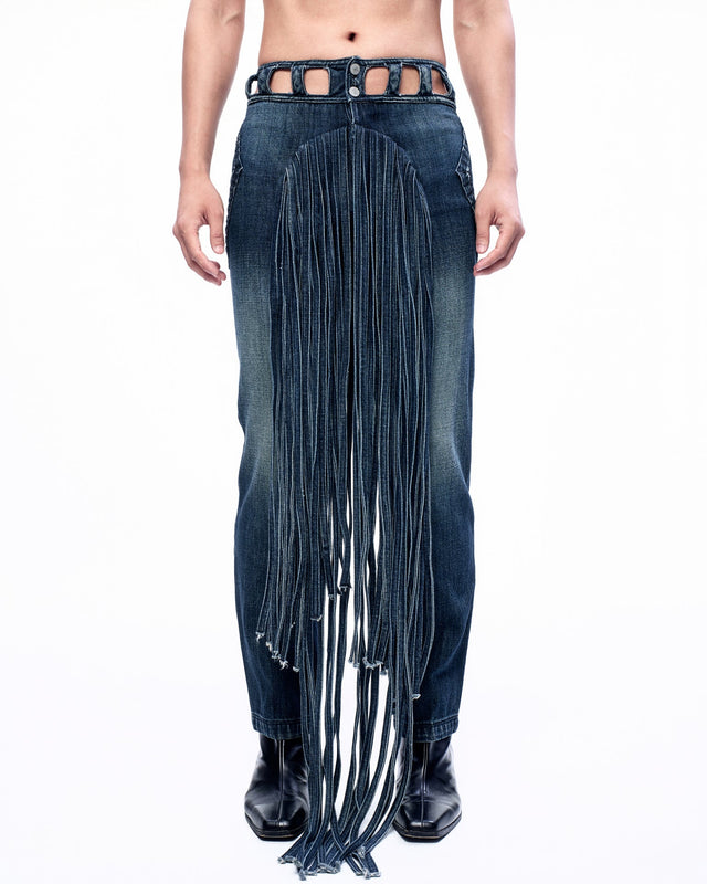 SS22 FRONT CIRCLE PANEL FRINGE JEANS (-40%)
