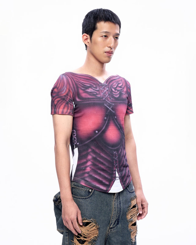 SS23 ‘DYSTOPIAN BEACH’ RED ARMOUR AIR BRUSH PRINT TOP (-30%)