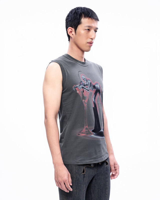 AW23 ‘RIDERS’ FURRY SKELETON PRINT SLEEVELESS TOP (-30%)
