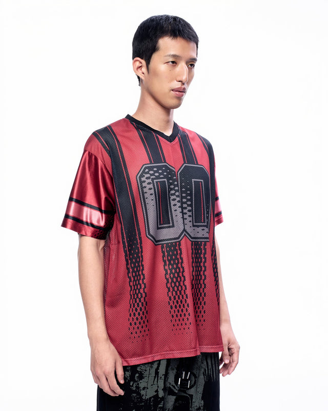 SS25 ‘TWIST’ G00M RED FOOTBALL TOP (-30%)