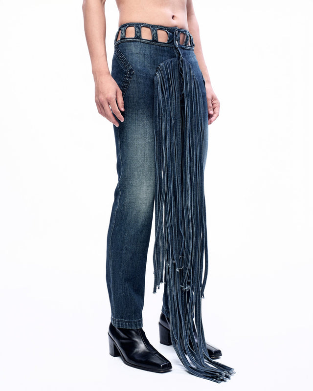 SS22 FRONT CIRCLE PANEL FRINGE JEANS (-40%)