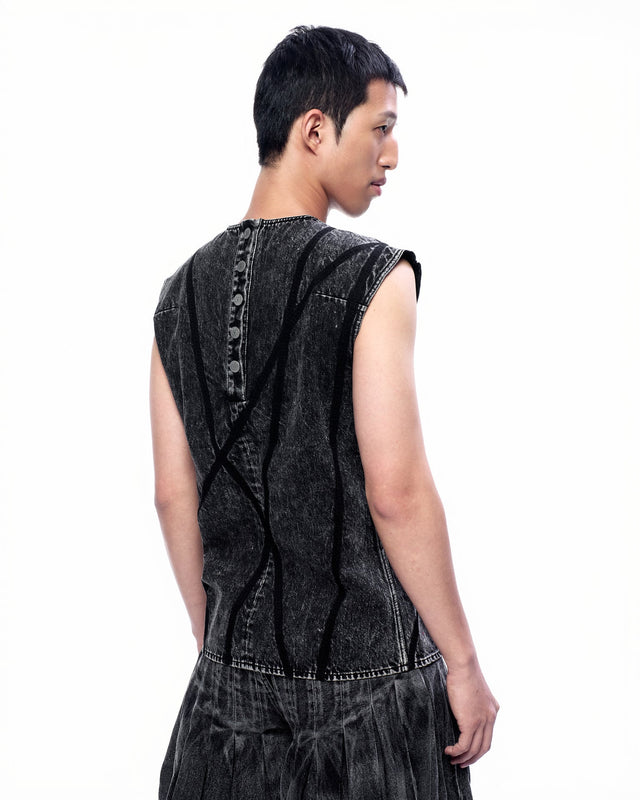 SS23 ‘DYSTOPIAN BEACH’ DENIM SPIDERWEB TOP (-30%)