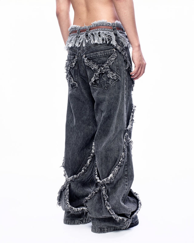 SS24 ‘BAD SPORTS’ FRAY DOUBLE X BAGGY JEANS (-40%)