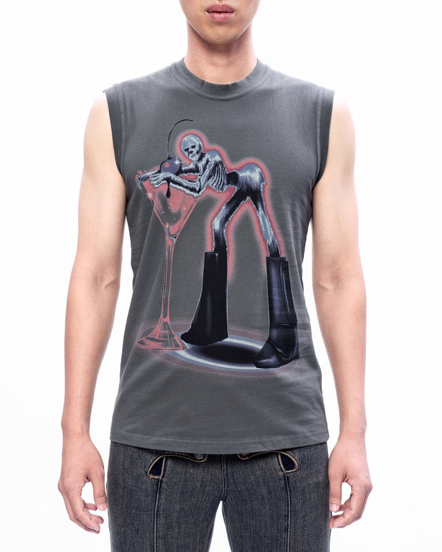 AW23 ‘RIDERS’ FURRY SKELETON PRINT SLEEVELESS TOP (-30%)
