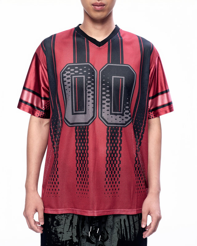 SS25 ‘TWIST’ G00M RED FOOTBALL TOP (-30%)