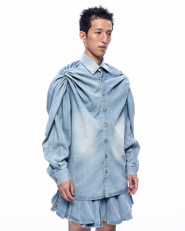 SS26 ‘STATIC’ DENIM TWIST SHIRT (-30%)