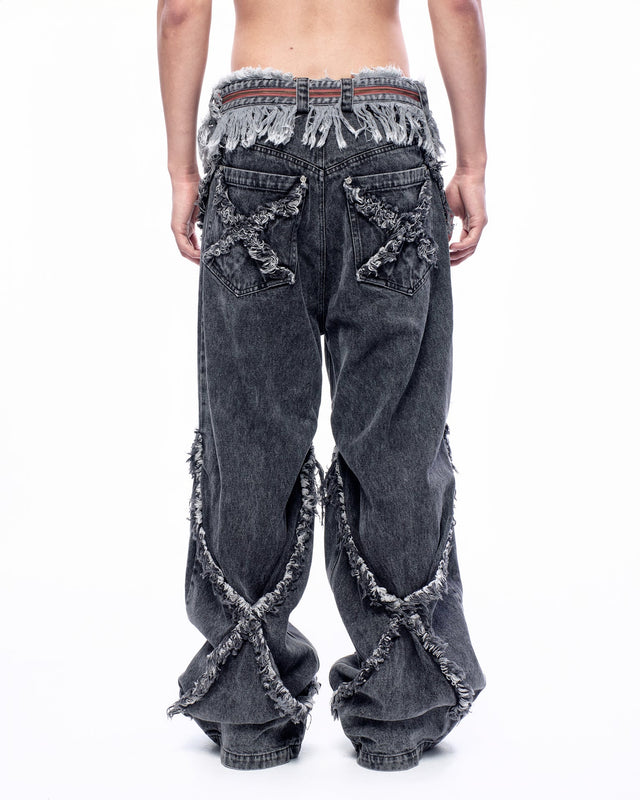 SS24 ‘BAD SPORTS’ FRAY DOUBLE X BAGGY JEANS (-40%)