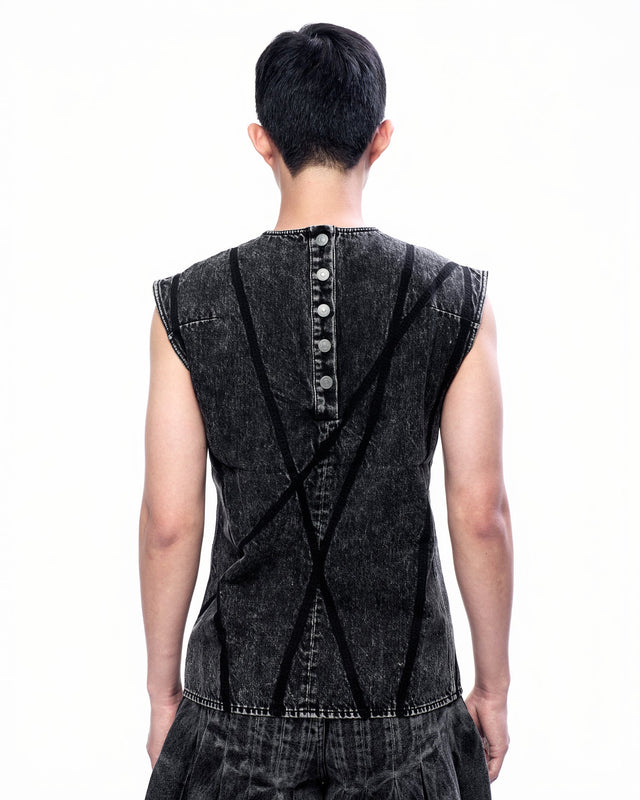 SS23 ‘DYSTOPIAN BEACH’ DENIM SPIDERWEB TOP (-30%)