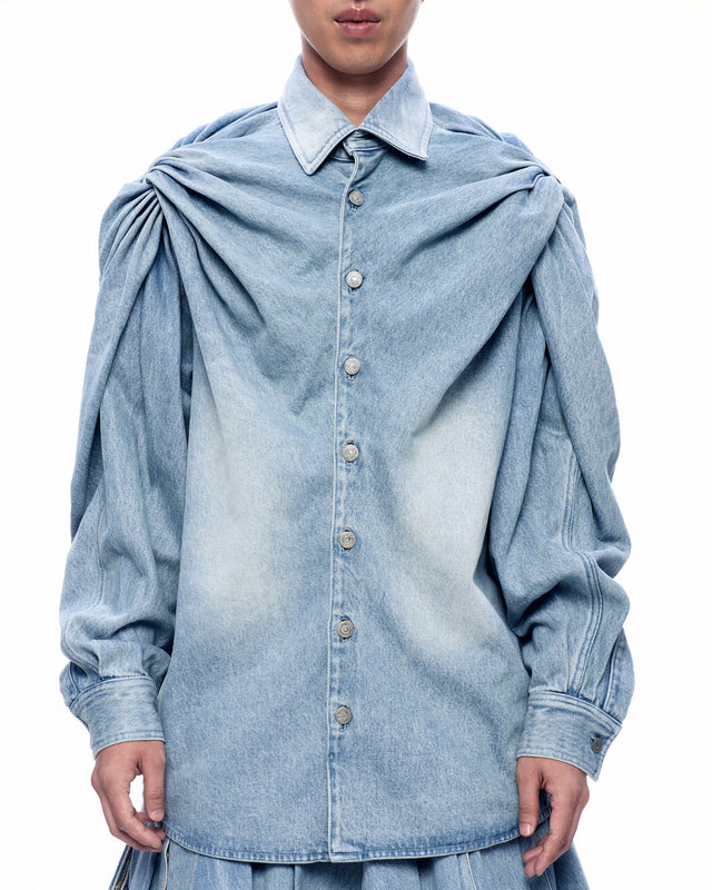 SS26 ‘STATIC’ DENIM TWIST SHIRT (-30%)
