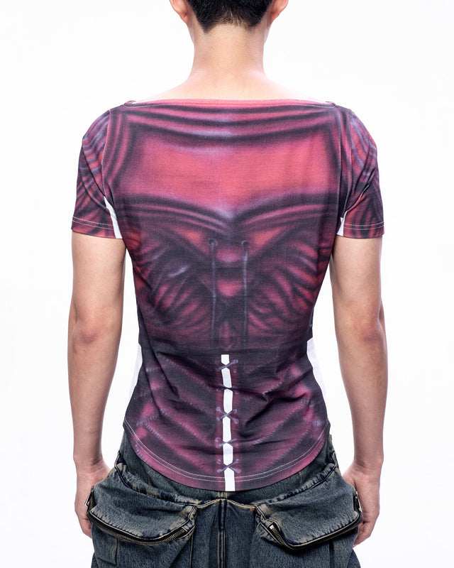 SS23 ‘DYSTOPIAN BEACH’ RED ARMOUR AIR BRUSH PRINT TOP (-30%)
