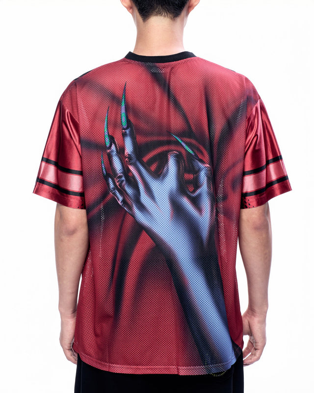 SS25 ‘TWIST’ G00M RED FOOTBALL TOP (-30%)